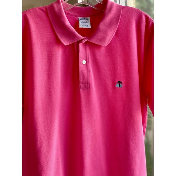 Brooks Bros Bubblegum Pink SS Cotton Polo Embroidered Logo Slim Fit Size L - Picture 8 of 10